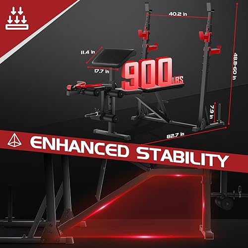 Miniatura 3 de OPPSDECOR Banco de pesas ajustable con rizo de predicador, estante para sentadillas, desarrollador de piernas y almacenamiento de peso, banco de