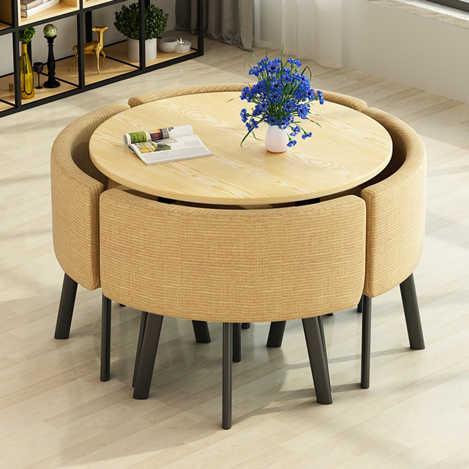 HARELA Small Office Reception Room Club Table and Chair Set, Dining Round Table Soft Backrest Seat, Cafe Balcony Living Room Simple Round Dining Table, Modern Style Furniture (Color : Apricot)