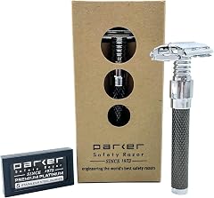 Parker 92R Graphite Gray Long Handle Heavyweight Butterfly Open Double Edge Safety Razor for Men 5 Parker Premium