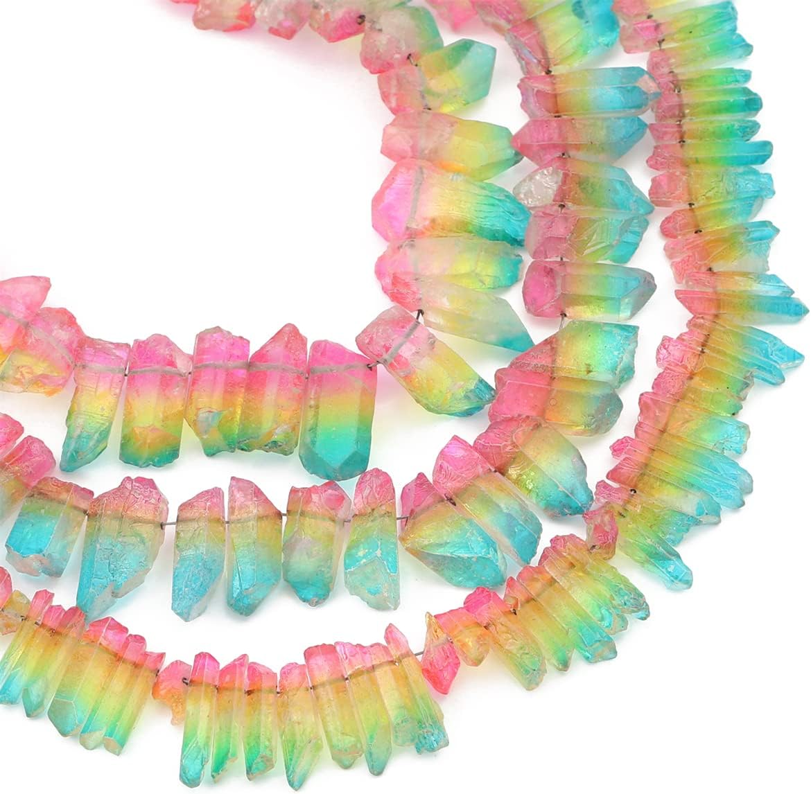 Pink/Green Titanium Coated Crystal Quartz Spike Point Stick Beads Rough 0.8"-1.2" for Jewelry Making 15 Inch/Strand - Image 4