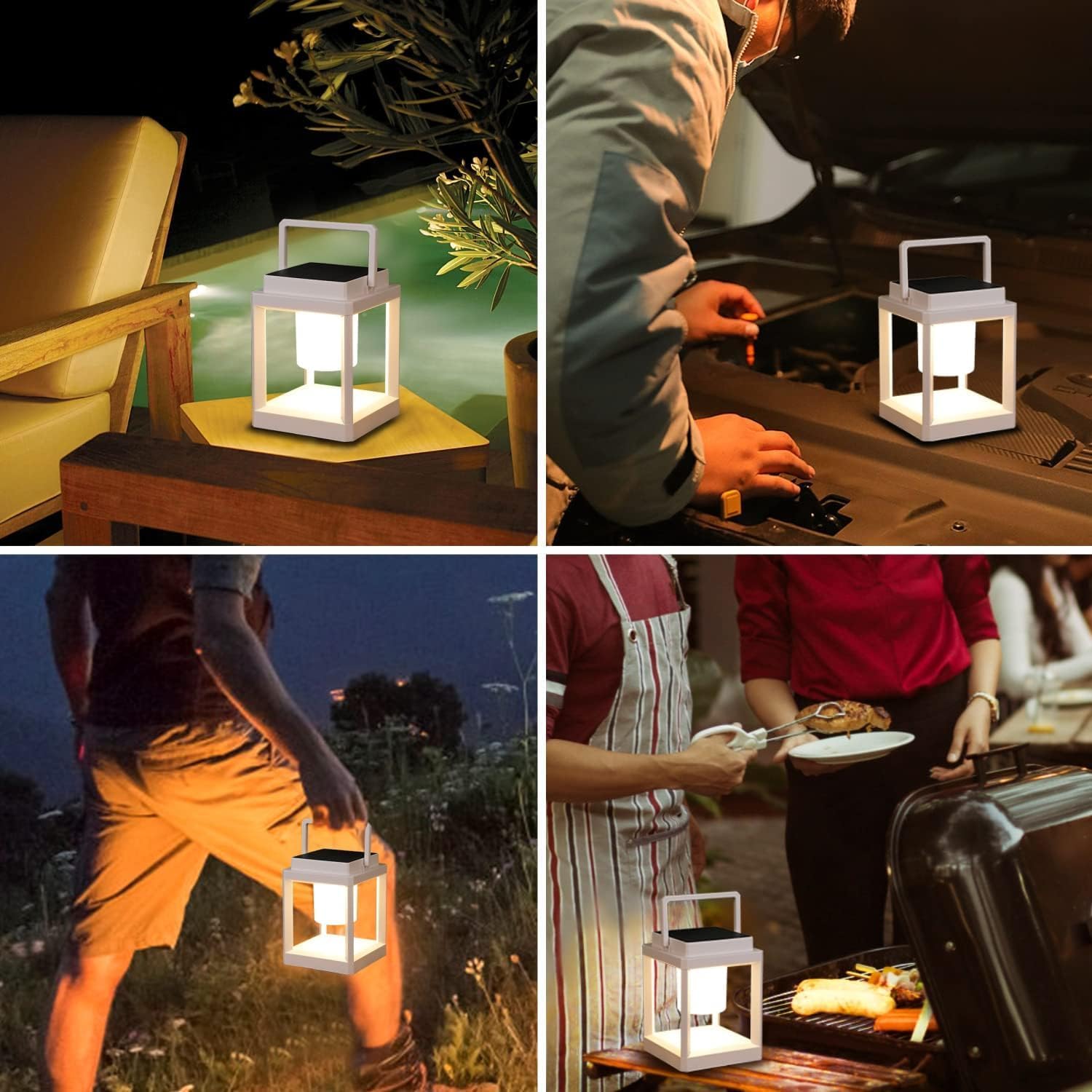 DAKAFUL Outdoor Table Lamp, Led Lamps for Nightstand, Solar Lanterns Outdoor Hanging for Patio Waterproof, Cordless Battery Operated Lamp, Rechargeable Solar Lantern for Reading, Decor, Camping