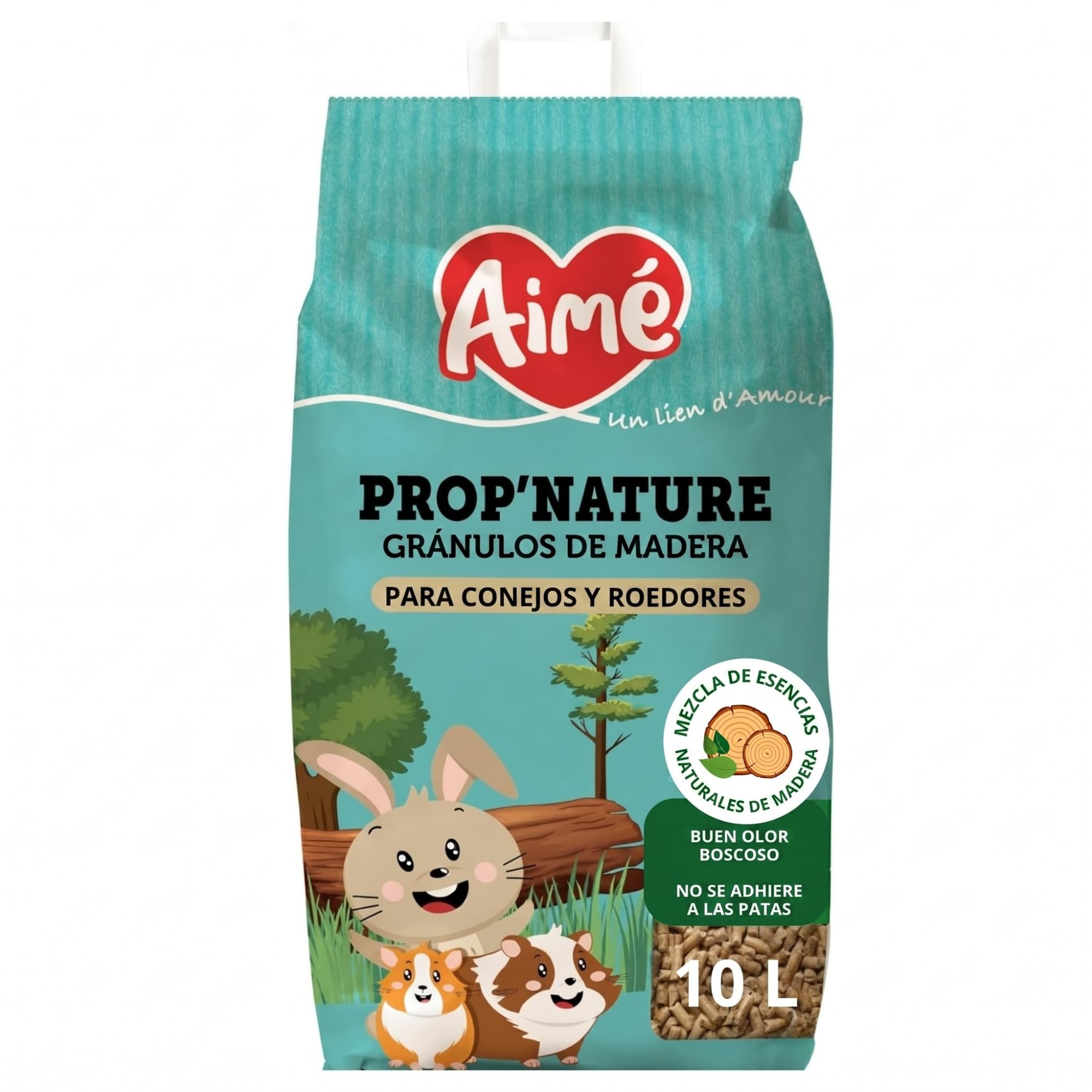 Aimé | Lecho PROP'Nature 10L para Conejos | Arena Biodegradable y Súper Absorbente de Pellets de Madera | Neutralizador de Olores para Jaulas | El Embalaje Puede Variar