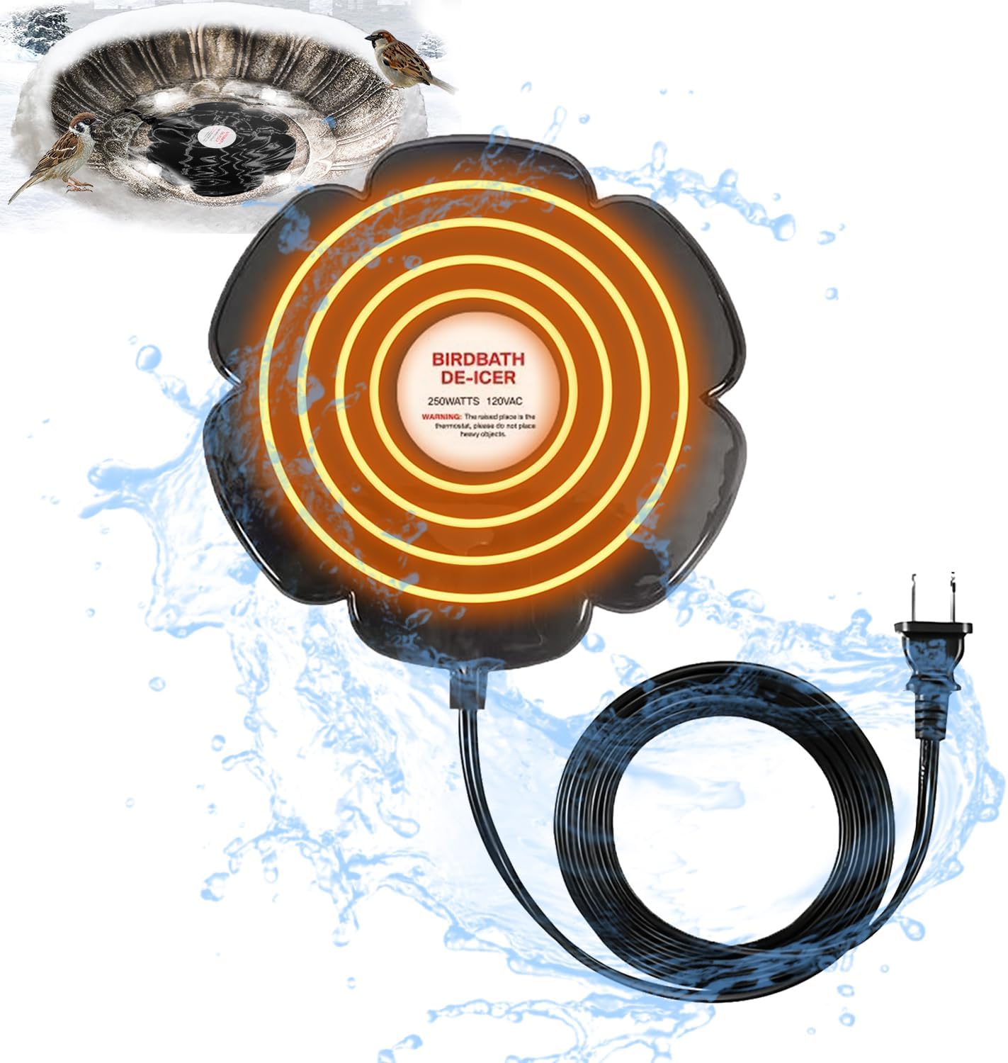 BoArt 250 Watts Bird Bath Heater in Winter, Birdbaths