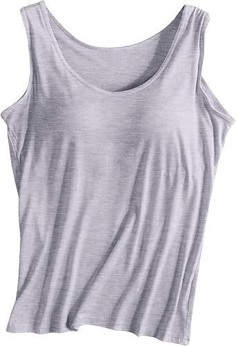 JiXiang Womens Tank Tops with Built in Bra Summer Sleeveless Gym Workout Yoga Camisole Tops Basic Sports Cute Padded Tees