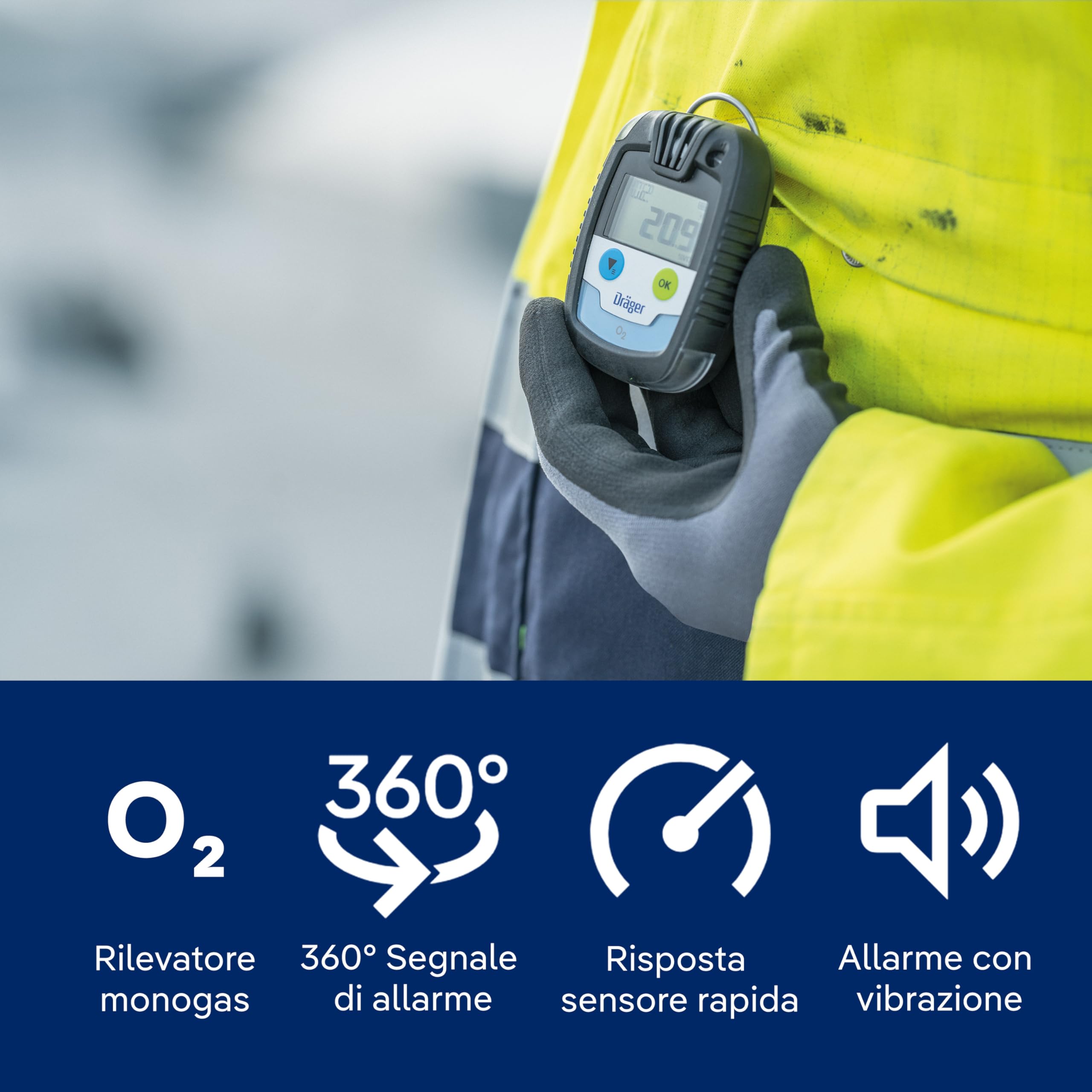 Dräger Pac 6000 O2 | Dispositivo professionale portatile per la rilevazione di ossigeno| Rilevatore monogas con allarme, sensore e batteria di lunga durata