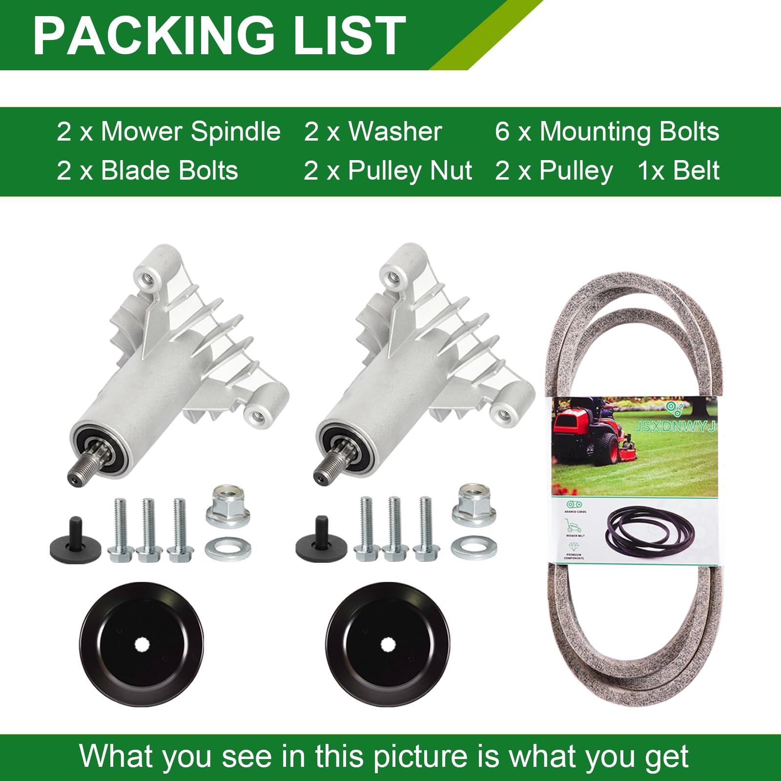 130794 153535 Kit de reconstrucción de cubierta para Crafts Man 42 pulgadas LT1000 LT2000, incluye 2 husillos 532133172 130794 532130794, 2 poleas 153535, 1 B ELT 144955 9 531 300766