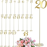 Vista 9 de Therwen 20 piezas Números de mesa de metal 1-20 Números de mesa para recepción de boda Figura de escritorio de acero inoxidable de 30 cm con base