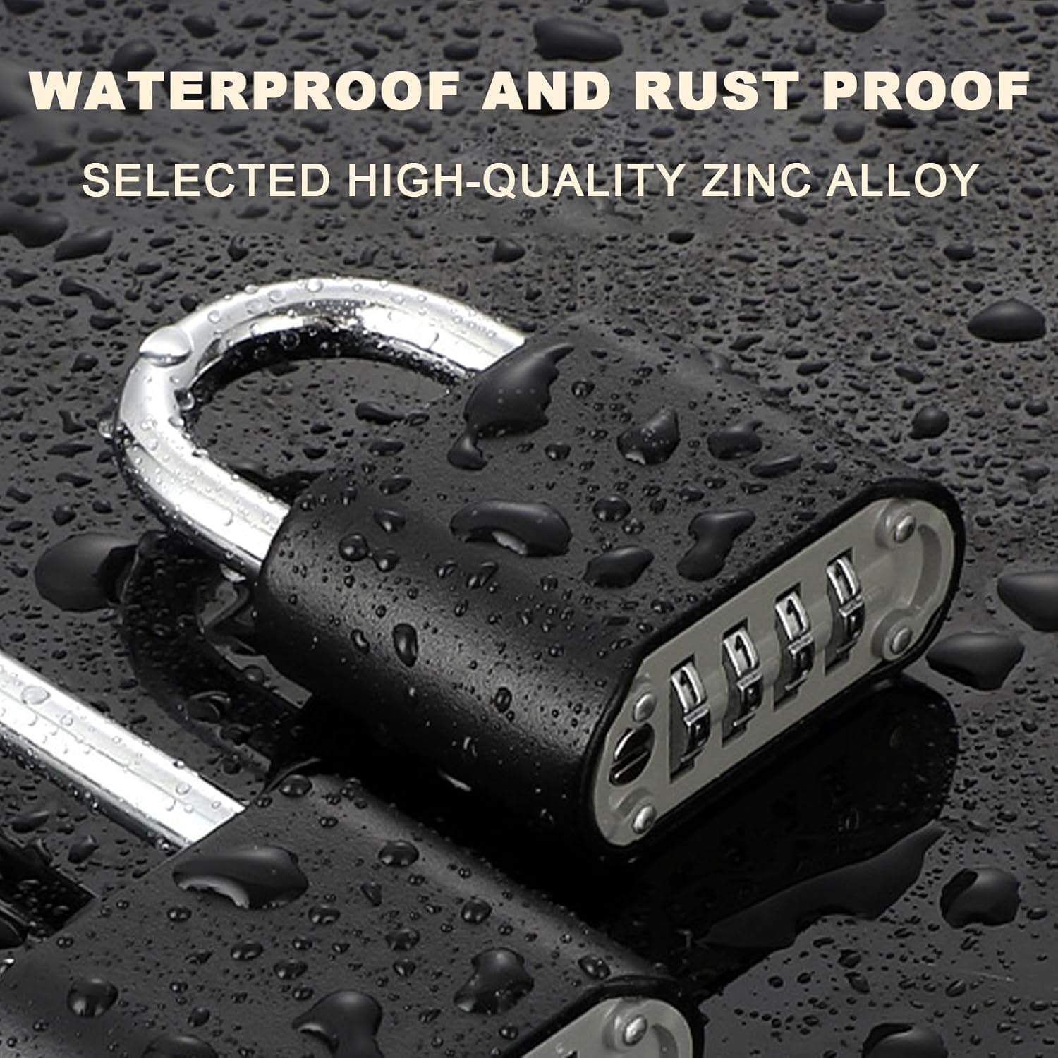 Jukusa Heavy Duty 4-Digit Combination Steel Padlock with Hardened Steel Shackle, Weatherproof Security for Gates, Lockers, Sheds & Storage, Sun & Water Resistant, Black 2