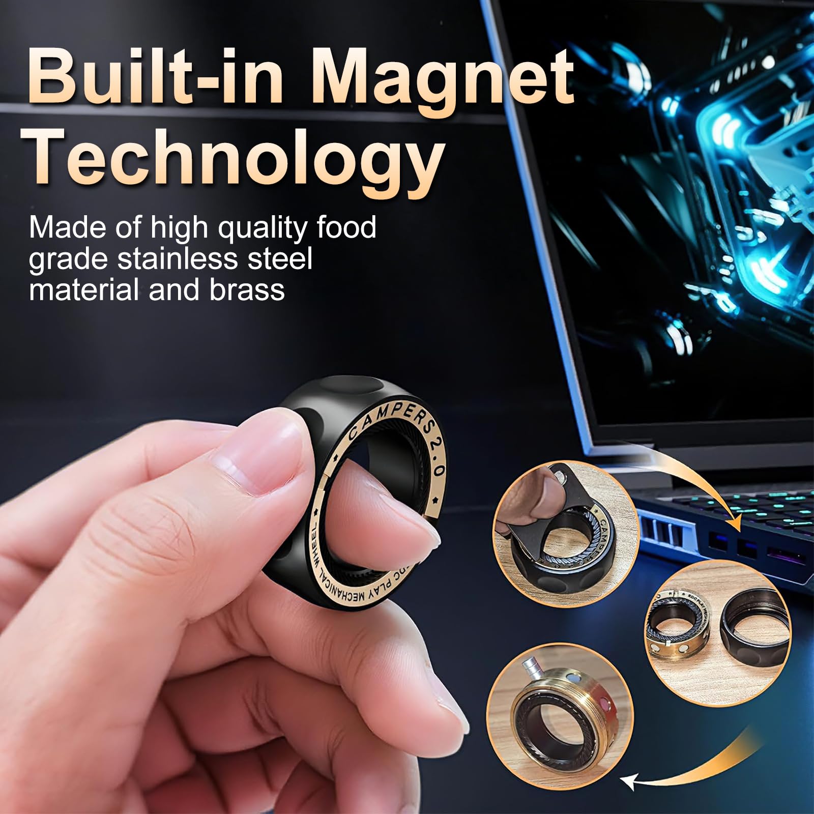 Anillo Antiestrés Fidget Slider, Juguete para Adultos, Deslizador Metálico con imán, Compresión Táctil,Anillos Giratorios,Regalos para Hombres y Mujeres,ADHD,Autism