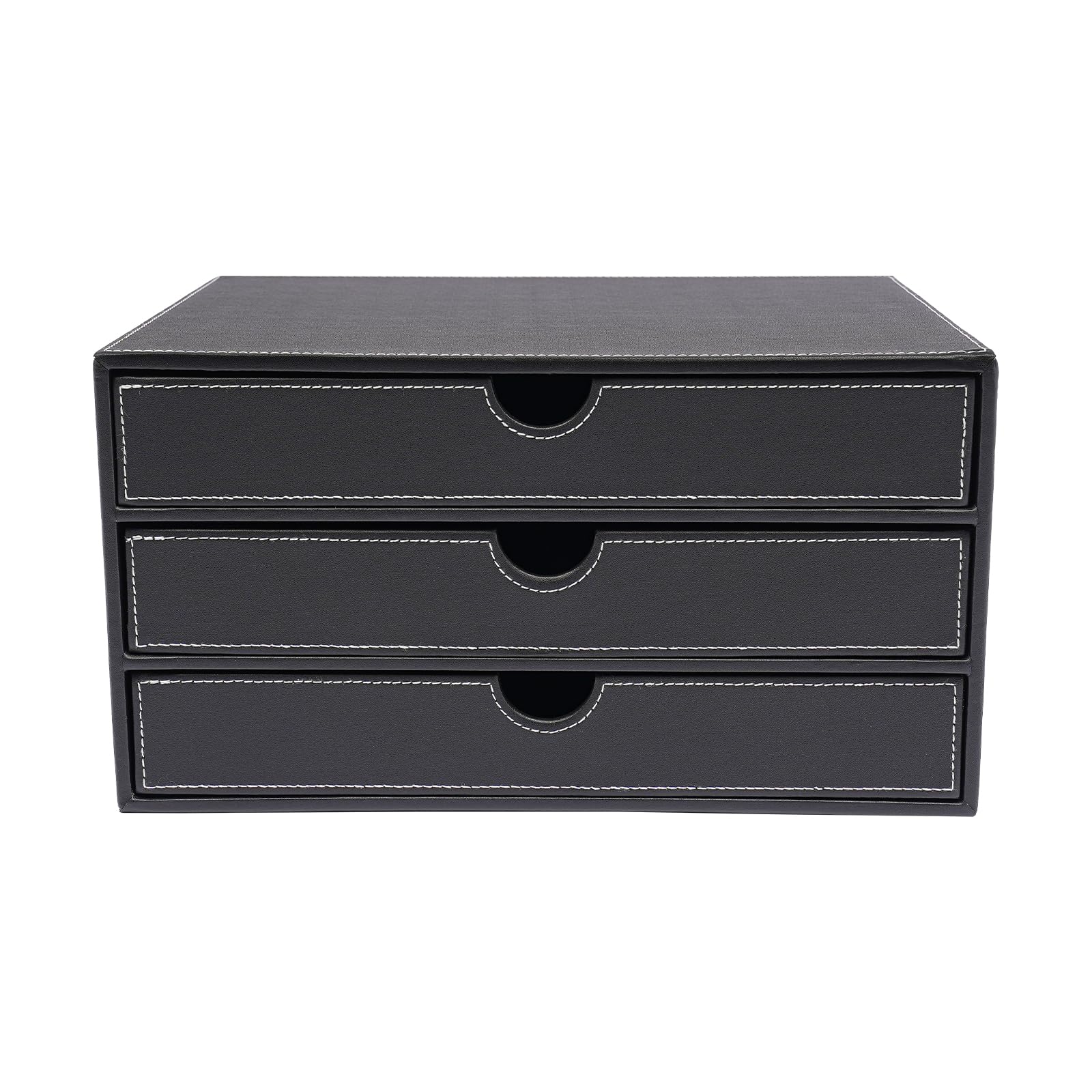 Scatola di archiviazione per documenti in pelle PU a 3 livelli per ufficio domestico Porta documenti A4 con cassetti Sistema di archiviazione nero per spazio di lavoro