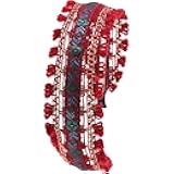 Ciieeo Embroidery Flower Headband for Women and Wide Red Floral Hair Band Bohemian Style Hair Accessory for Party and Everyday