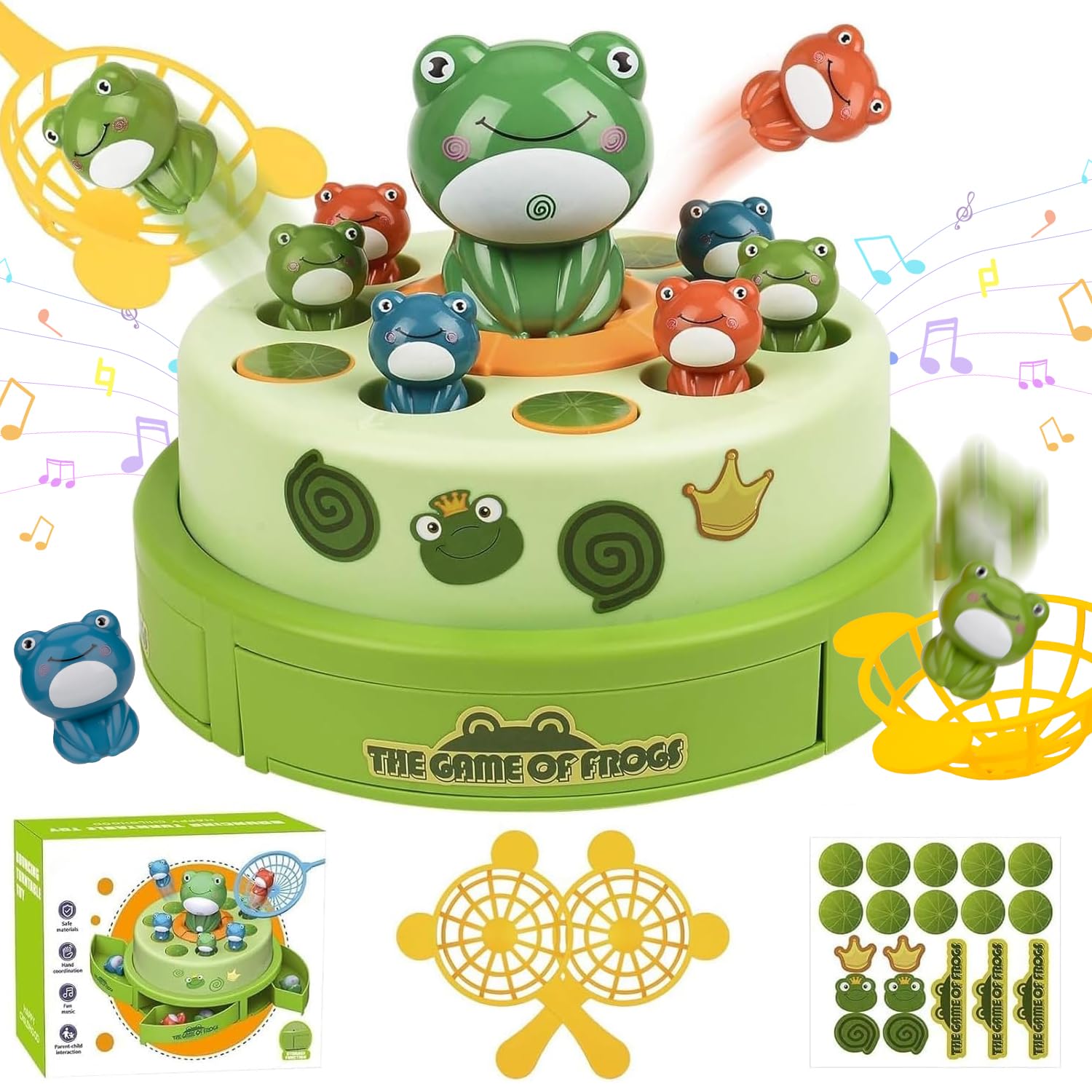 Jumping Frog Toy, Frog Bounce and Catch Games Toys, Frog Pop Up Board Games with Music, Frog Rotate Bounce Catch Game Interactive Kids Toys for Ages 3-8 Boys Girls Birthday Gifts