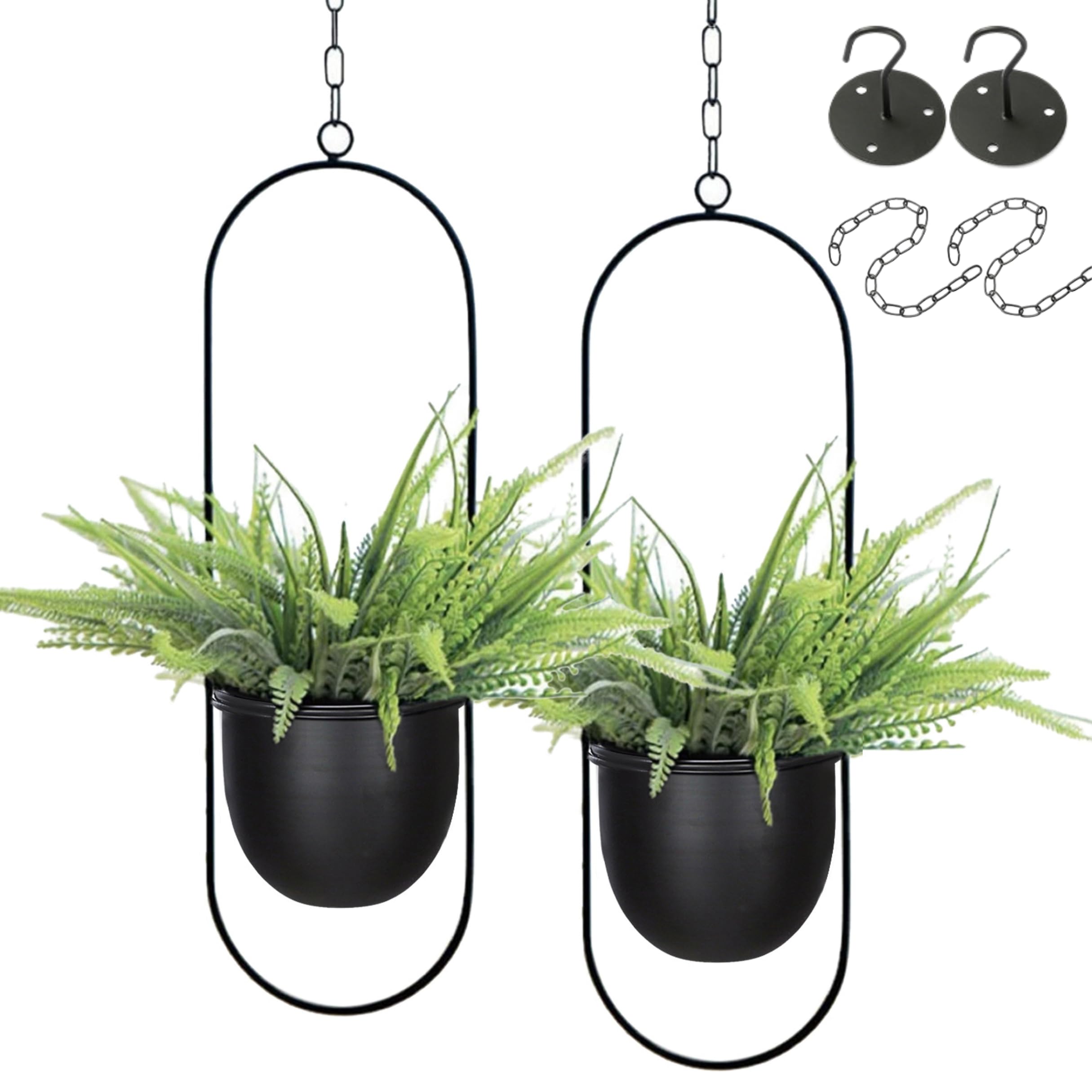 Shineloha 2er Set Blumenampel Hängend Innen, Metall Hängeampel Schwarz