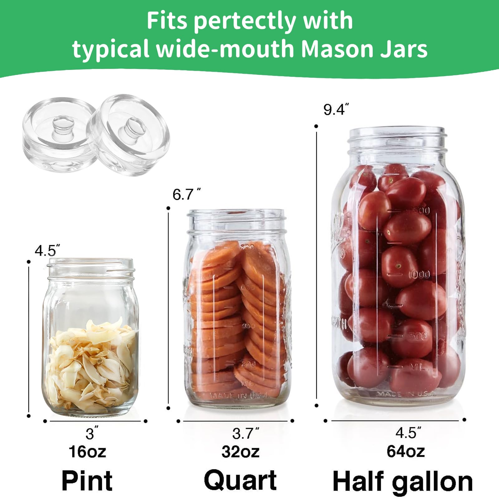 Pesos de Fermentación de Vidrio 7cm, Juego de 4 Piezas con Mangos Ranurados para Chucrut, Kimchi, Encurtidos