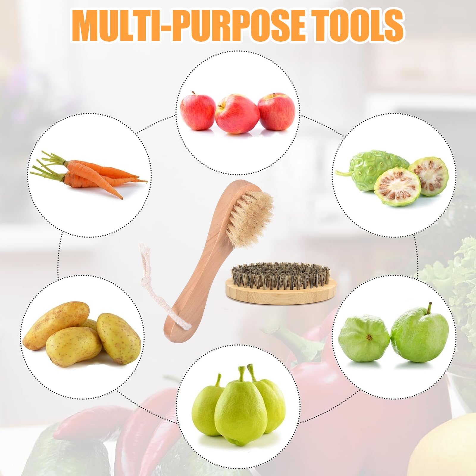 2 Pzs Cepillo de Limpieza Multiusos: Frutas, Verduras, Platos y Setas