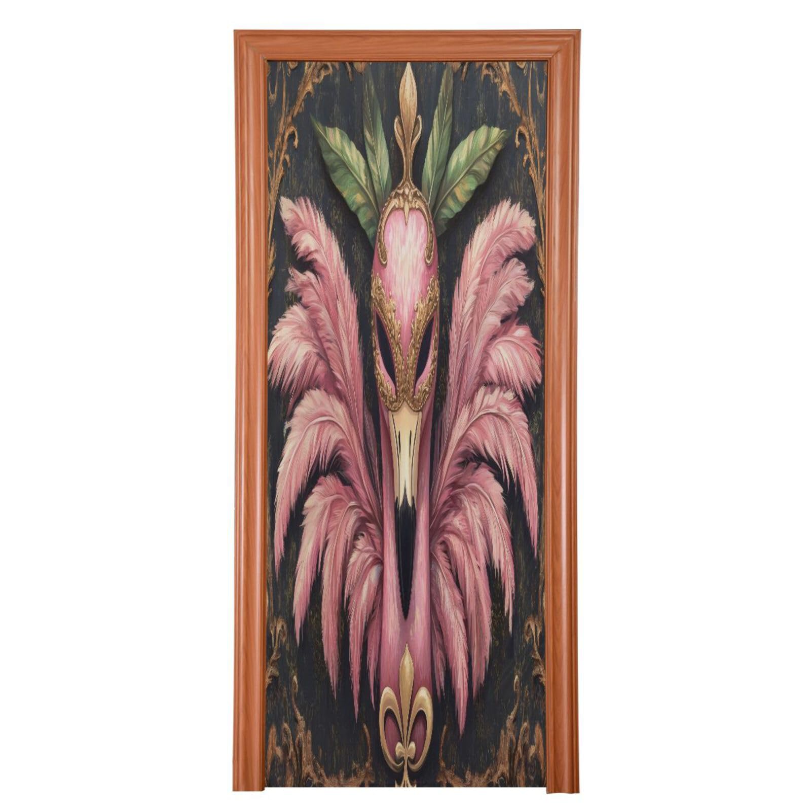 FLildon Mardi Gras Flamingo Mask Door Cover Decoration, Party Accessory Porch Decor for Festive Ornament Room Door Covers 35 x 79 Inch