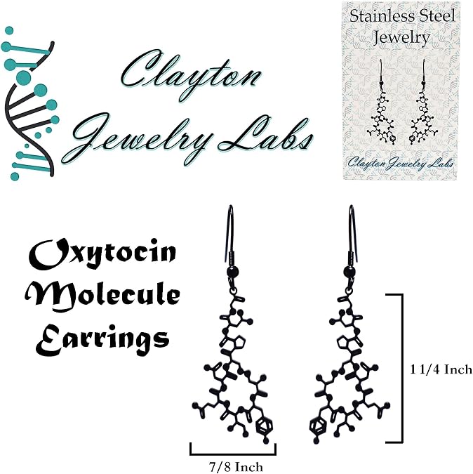 Oxytocin Molecule Stainless Steel Dangle Earrings