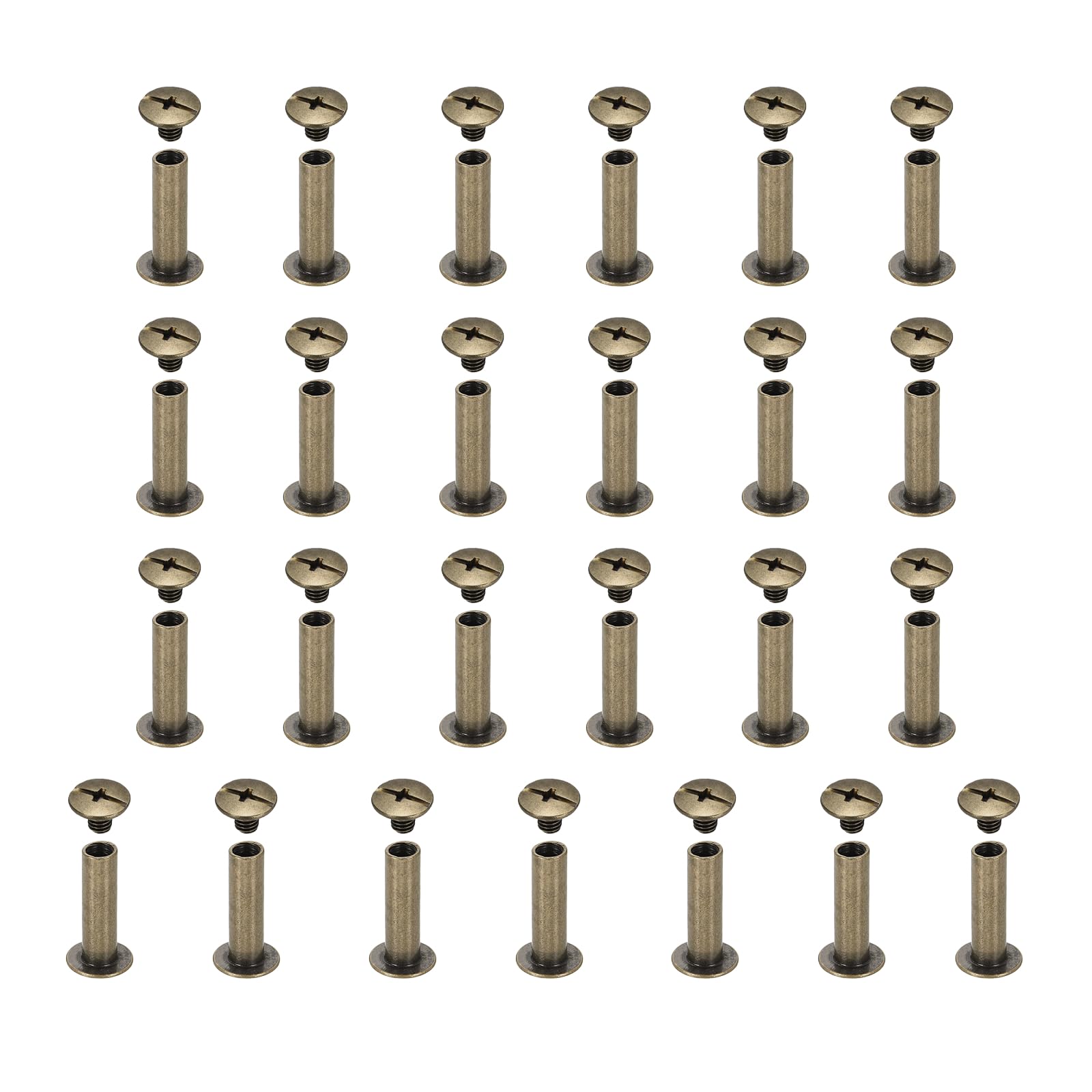 sourcing map 25set Chicago Screw M5x18mm Phillips Nail Rivet Stud Bolts Rivets Binding Post Screw for DIY Craft Leather Belt Bag Bookbinding, Bronze