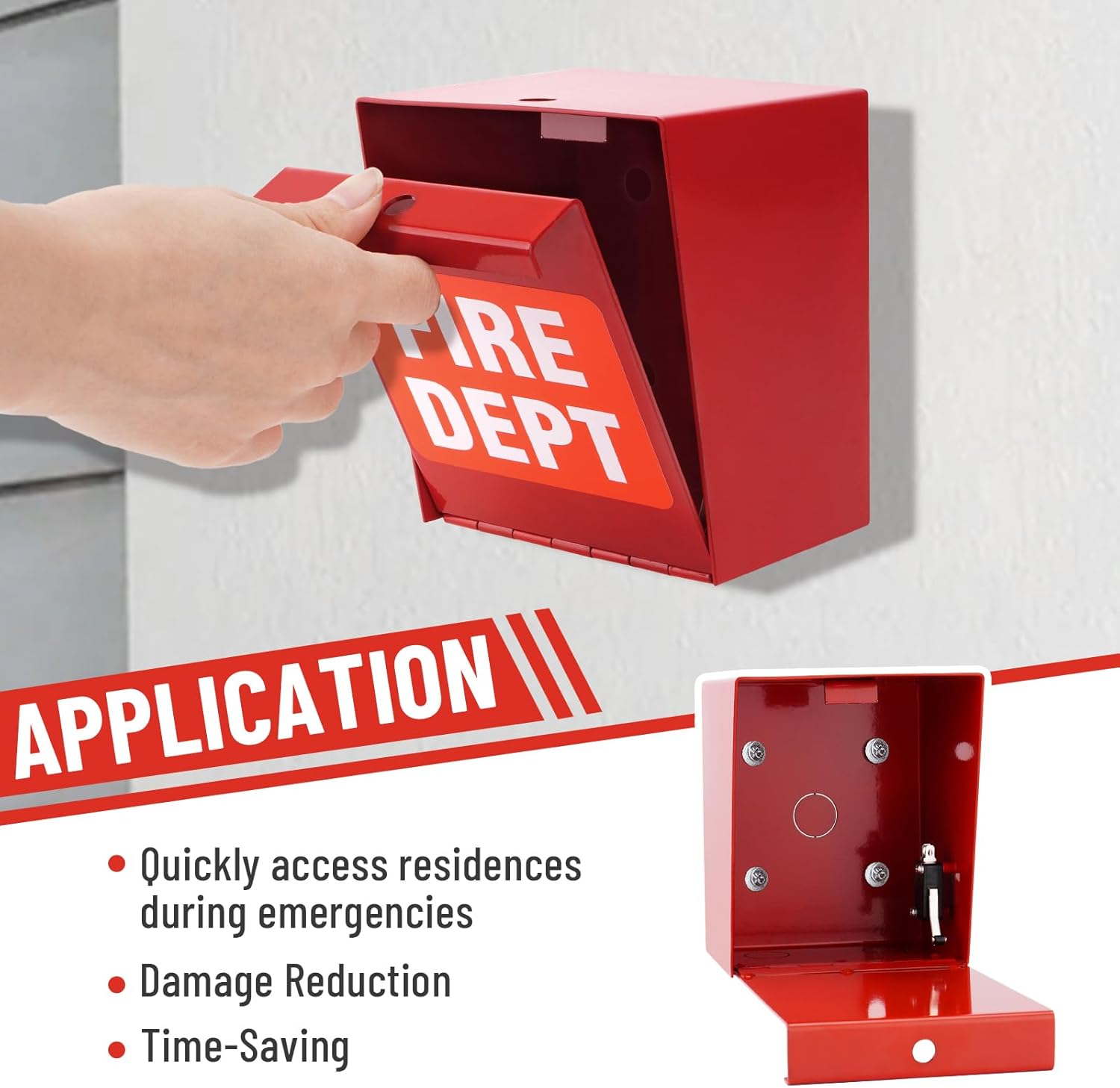 Fire Department Box with Combination Lock and Hardware Heavy Duty Stell Red