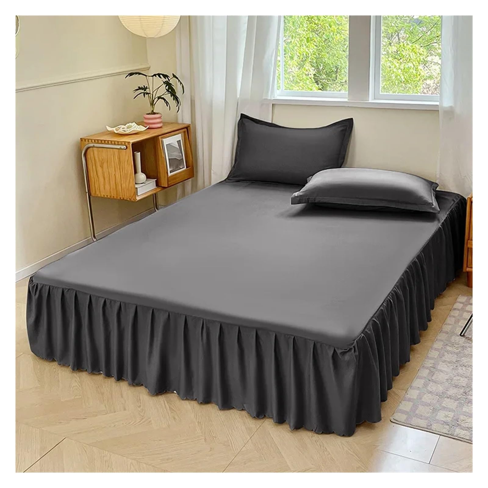 Bed Skirt Solid Color Bed Skirt Four Corners With Elastic Band Bedspread Twin/Full/Queen/King Size Style Mattress Protector(Color-2,Twin 99x190cm)