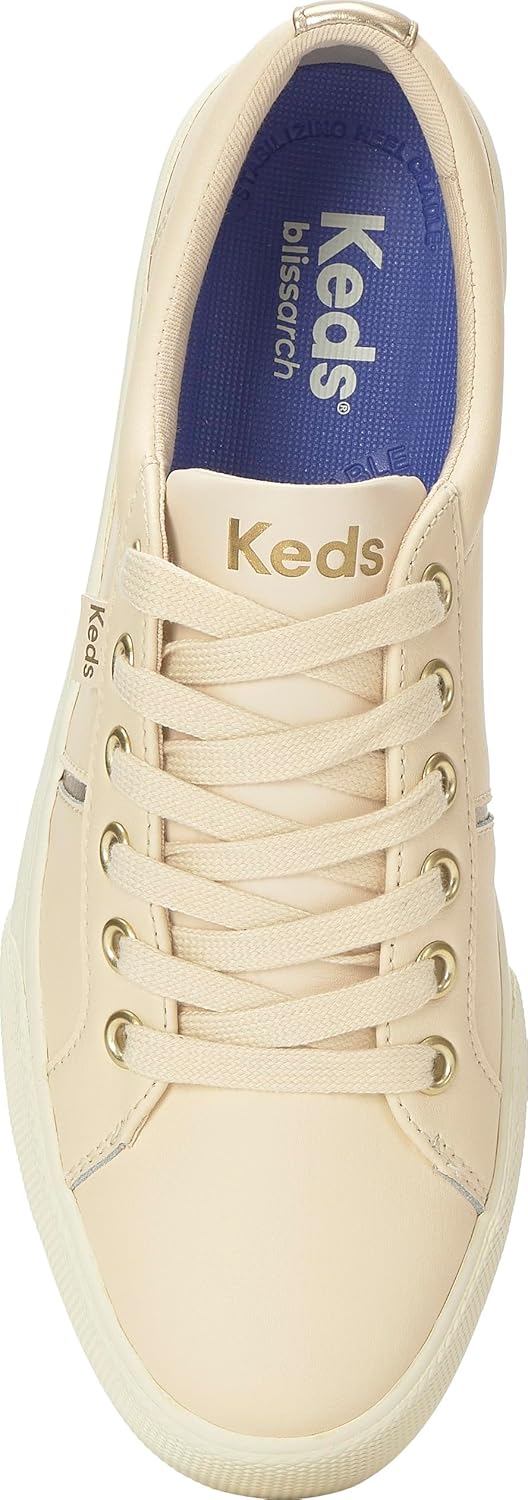 Keds Women's Jump Kick Duo Fashion Sneaker, Parchment/Gold Leather, 8