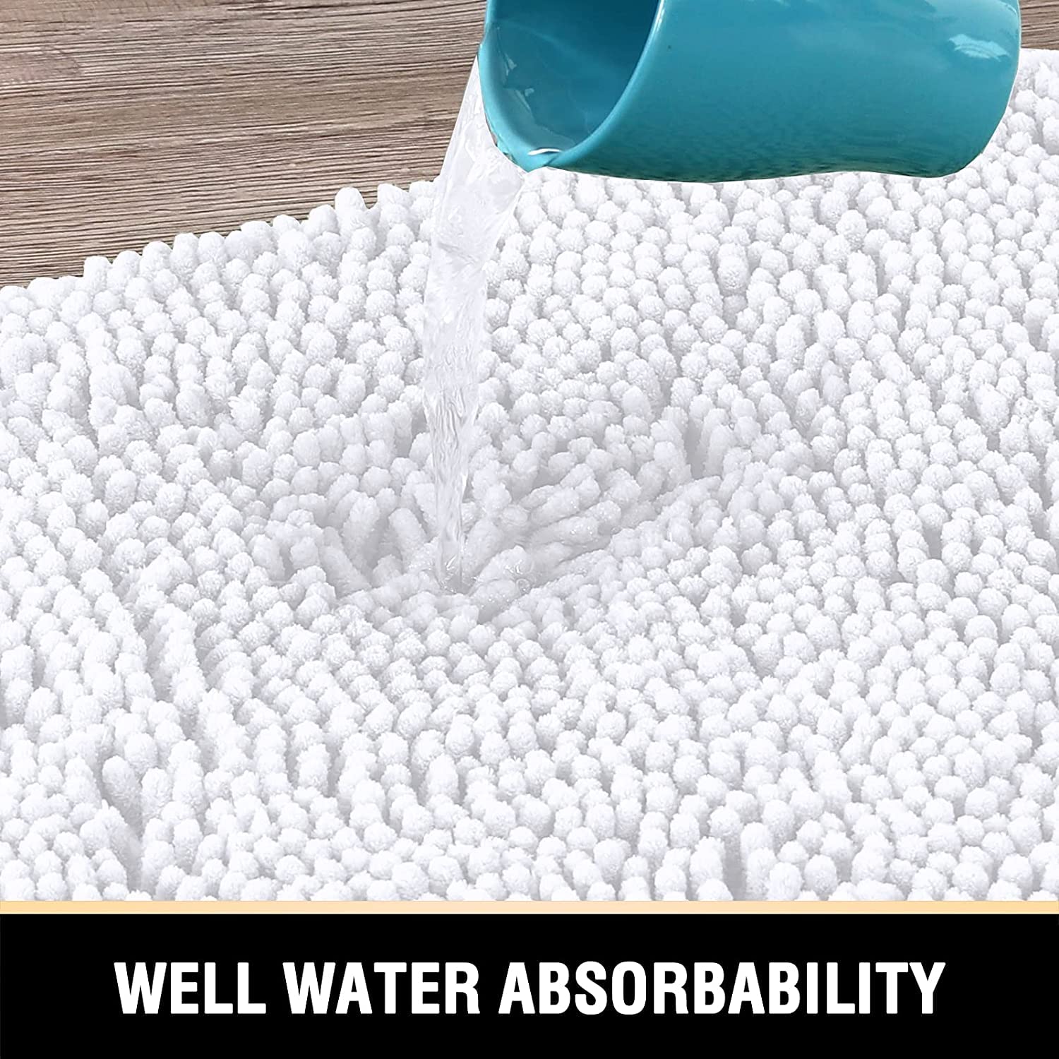 Alfombra de Baño Chenilla Ultra Grueso Alfombra Baño Microfibra Extra Suave y Absorbente Alfombra Antideslizante Alfombra de Ducha de Secado Rápido Lavable (Blanco,120 x 43 cm)