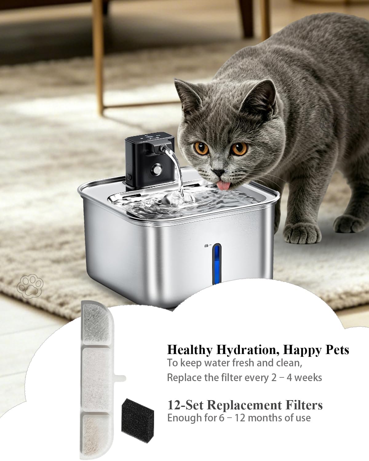 12 PCS Cat Fountain Replacement Filter Fit DownyPaws DPWFP6 Pet Fountain image 2