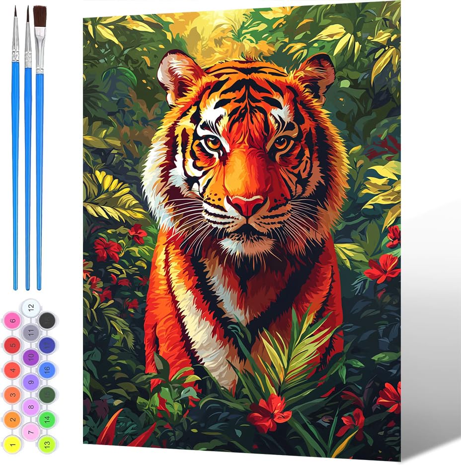 Pintura por Números para Adultos Animales, Pintura por números para Niños Bosque, DIY Painting by Numbers Kits, con Pinceles Pigmento Acrílico (sin marco), Decoraciones del Hogar 50x70cm -1541