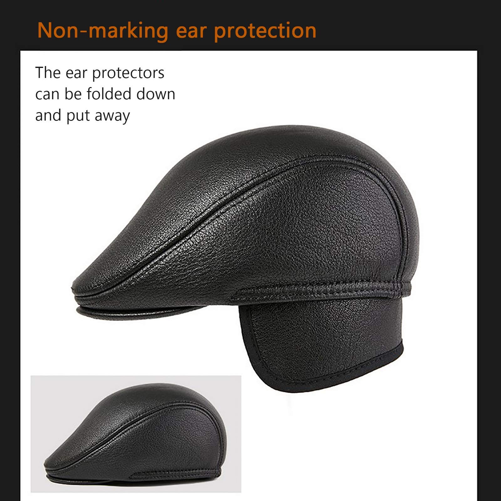 Czapki zimowe, męska skórzana czapka beret vintage czapka golfowa czapka płaska czapka gazeciarza jesień zima(Black-55-56cm)