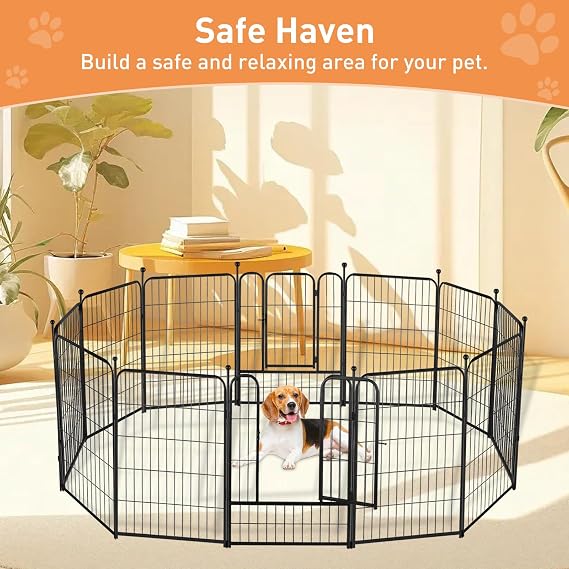 Dog Playpen 32 Inch Ideal Dog Fence for Small and Medium Dogs Indoor & Outdoor Bliss, Perfect Dog Pen for Camping, Yard, RV, Garden Fence, Black (Black, 32in, 12)