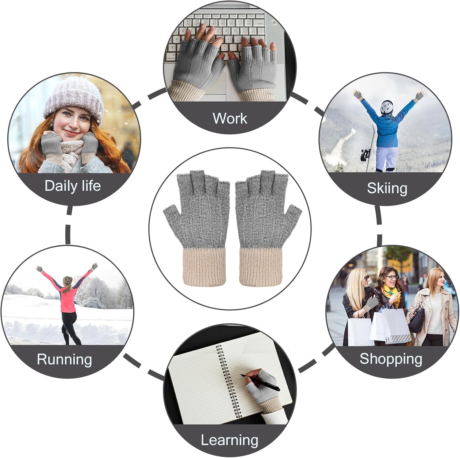 Fingerless Gloves for Women Thermal Knitted Winter Half Finger Gloves Typing Outdoor Office Running