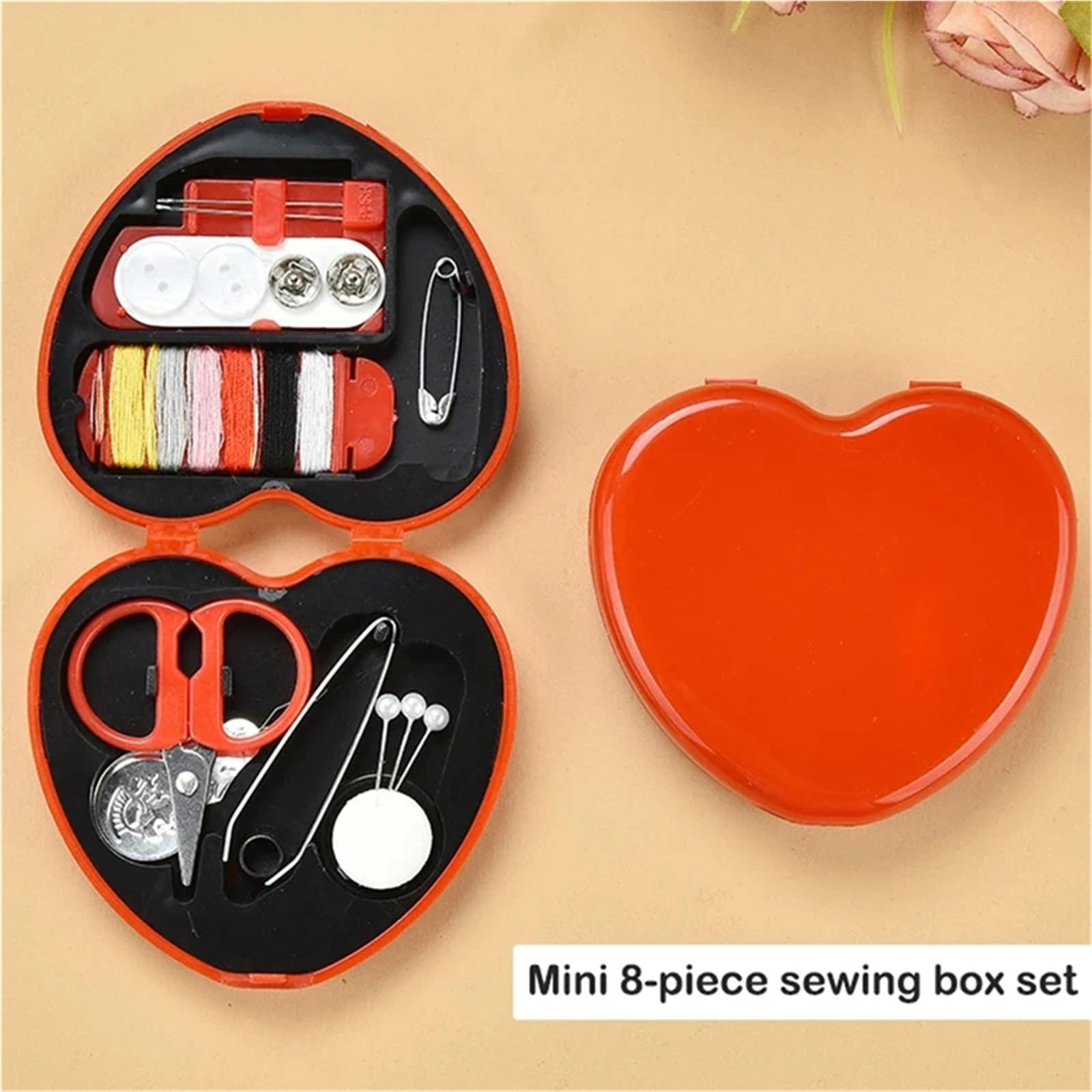 UBOHUZ Tragbares Reise-Mini-Nähset, Knöpfe, Stifte, Aufbewahrungsboxen, handgefertigte Nähwerkzeuge, Schere, Fingerhut, Nadel, Fäden, Box-Set für Hause Reise(Red)