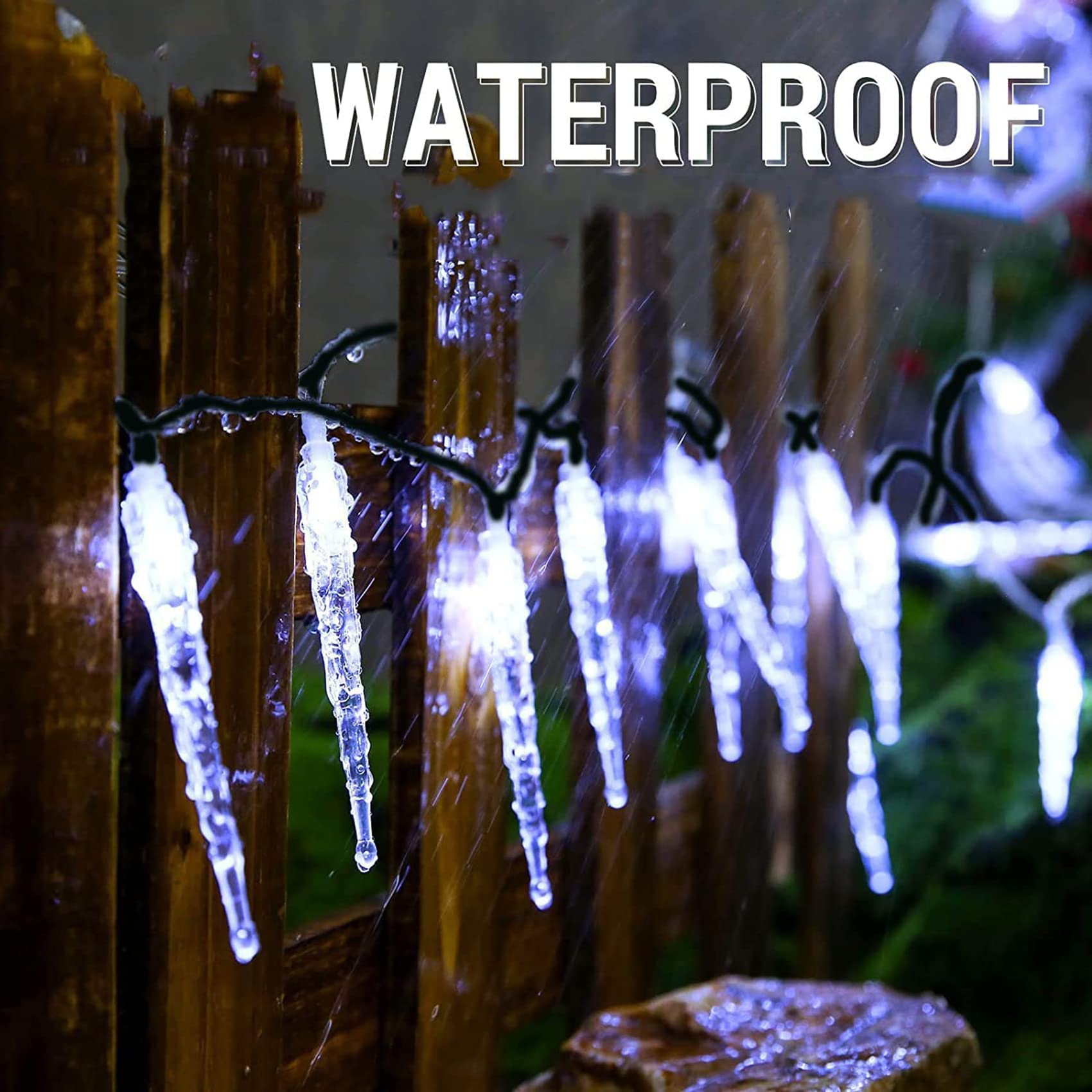 Solar Eiszapfen Lichter 23FT 50 LED Wasserdichte Lichterkette Netzlicht Solar/USB-Betrieben 8 Modi Christbaum Lichterkette für Garten Balkon Room Tor Hof Party (Bianco)