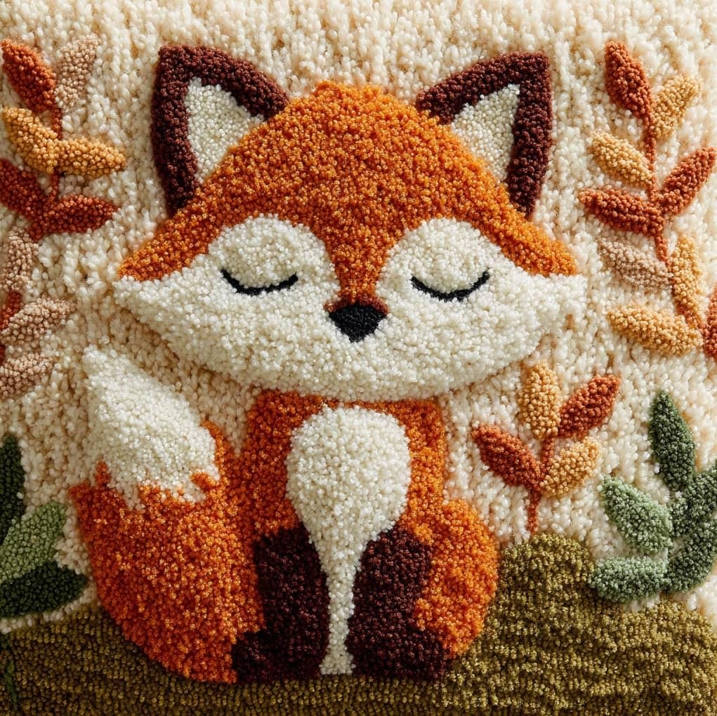 WallustrioaW Latch Hook Cushion Kits for Adults BeginnersCartoon Little Fox,Handmade Crochet Craft Kits Cushion Cover Needlework for Home Decoration,17x17in