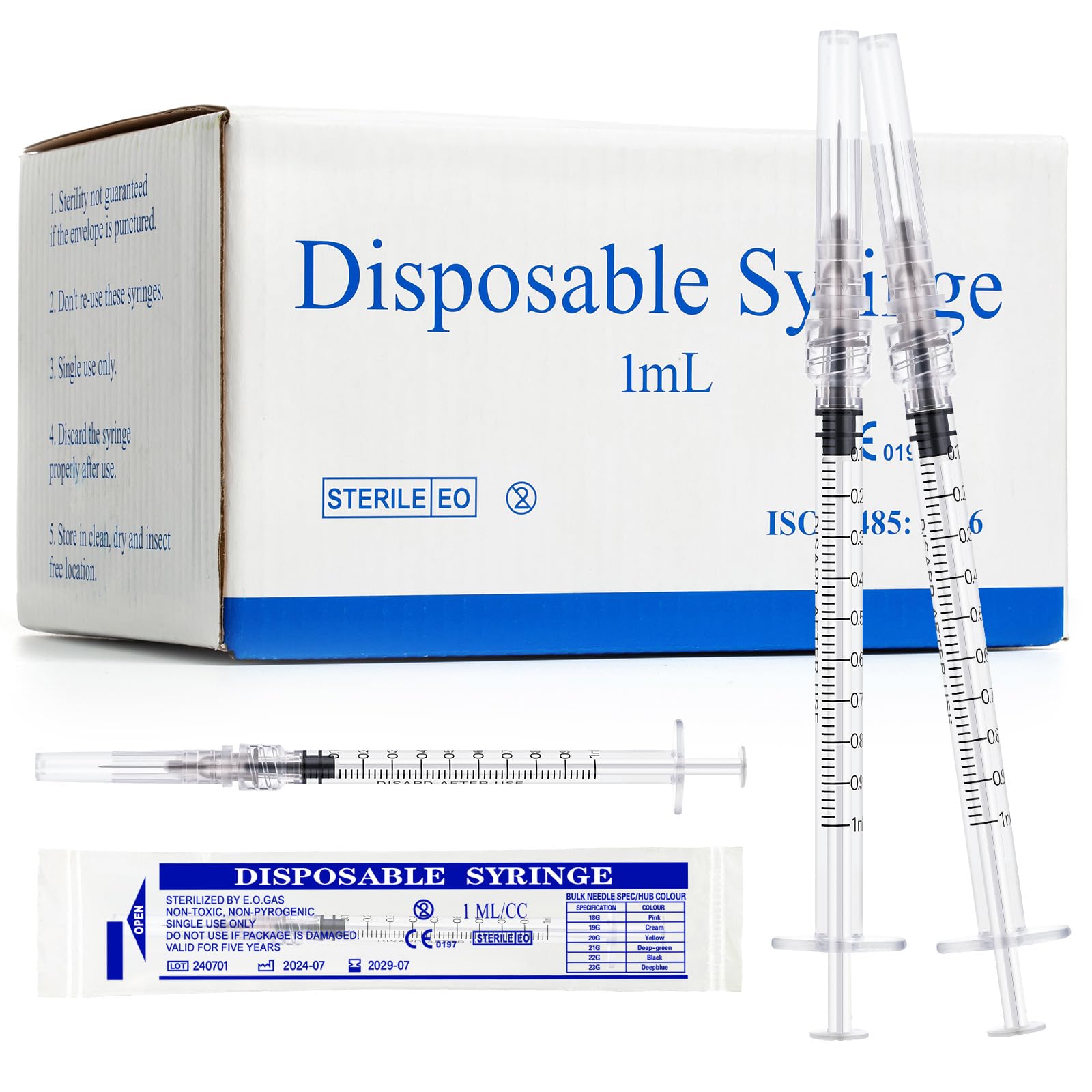 1ml/cc Luer Lock Syringe with 27Ga 1/2inch Lab Supplies, Disposable Individually Packaged, Pack of 100-image-43