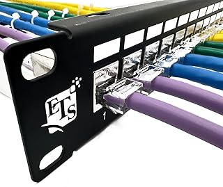 ETS 24-Port CAT6A FTP Shielded 1U Patch Panel 19-Inch Loaded w/Tool-Less Keystone Jacks Rackmount or Wallmount