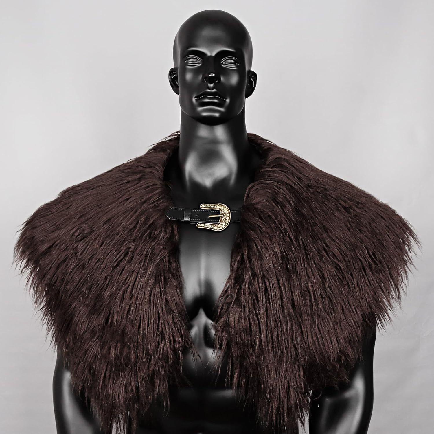 L'VOW Men Viking Fur Shawl Medieval Faux Fur Mantle Shoulder Wrap Collar Warrior Renaissance LARP Cosplay Costume - Image 8