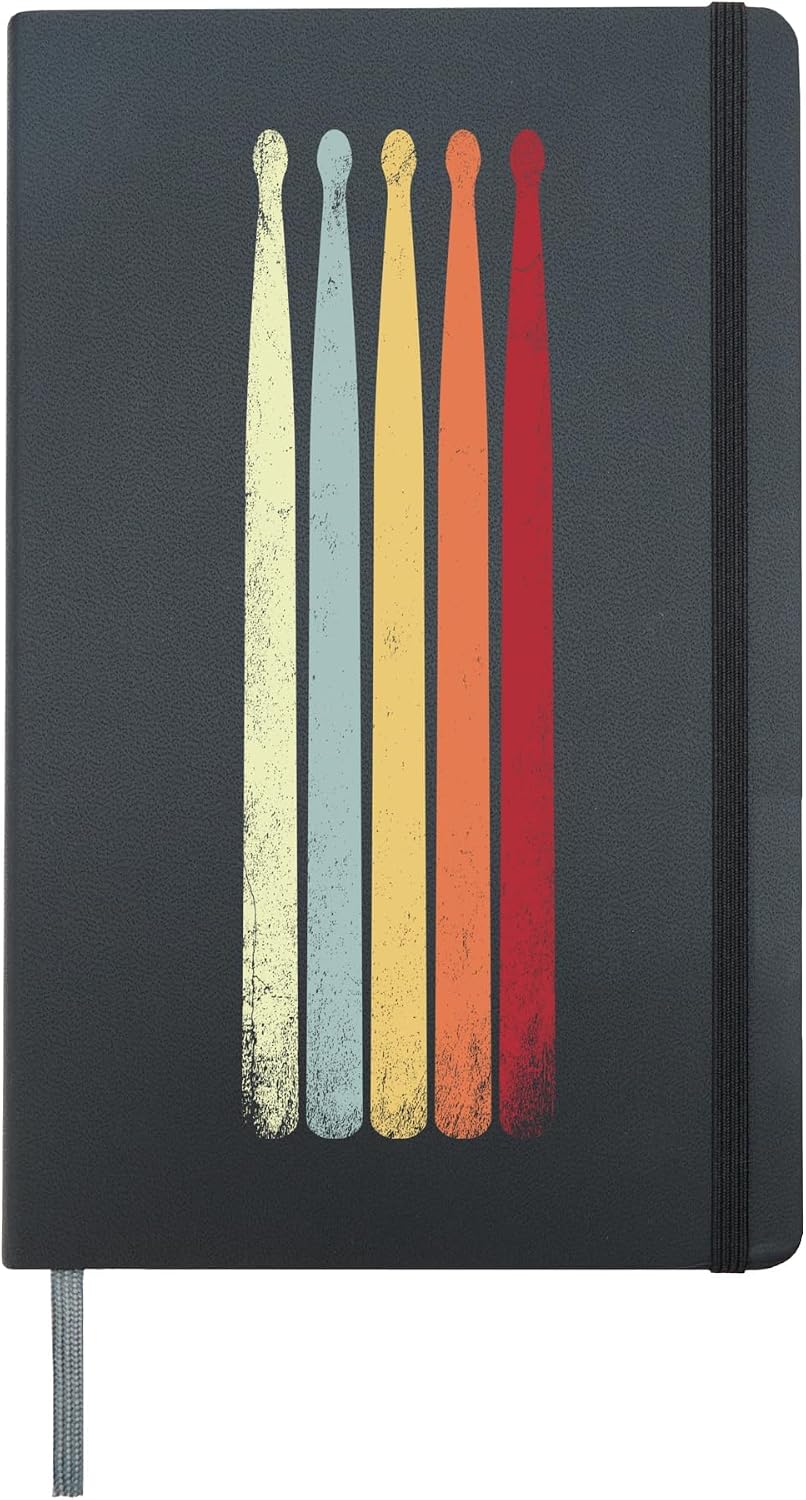 Vintage Drummer Retro 70s 80s Percussion Drum Sticks Hardcover Journal, Black