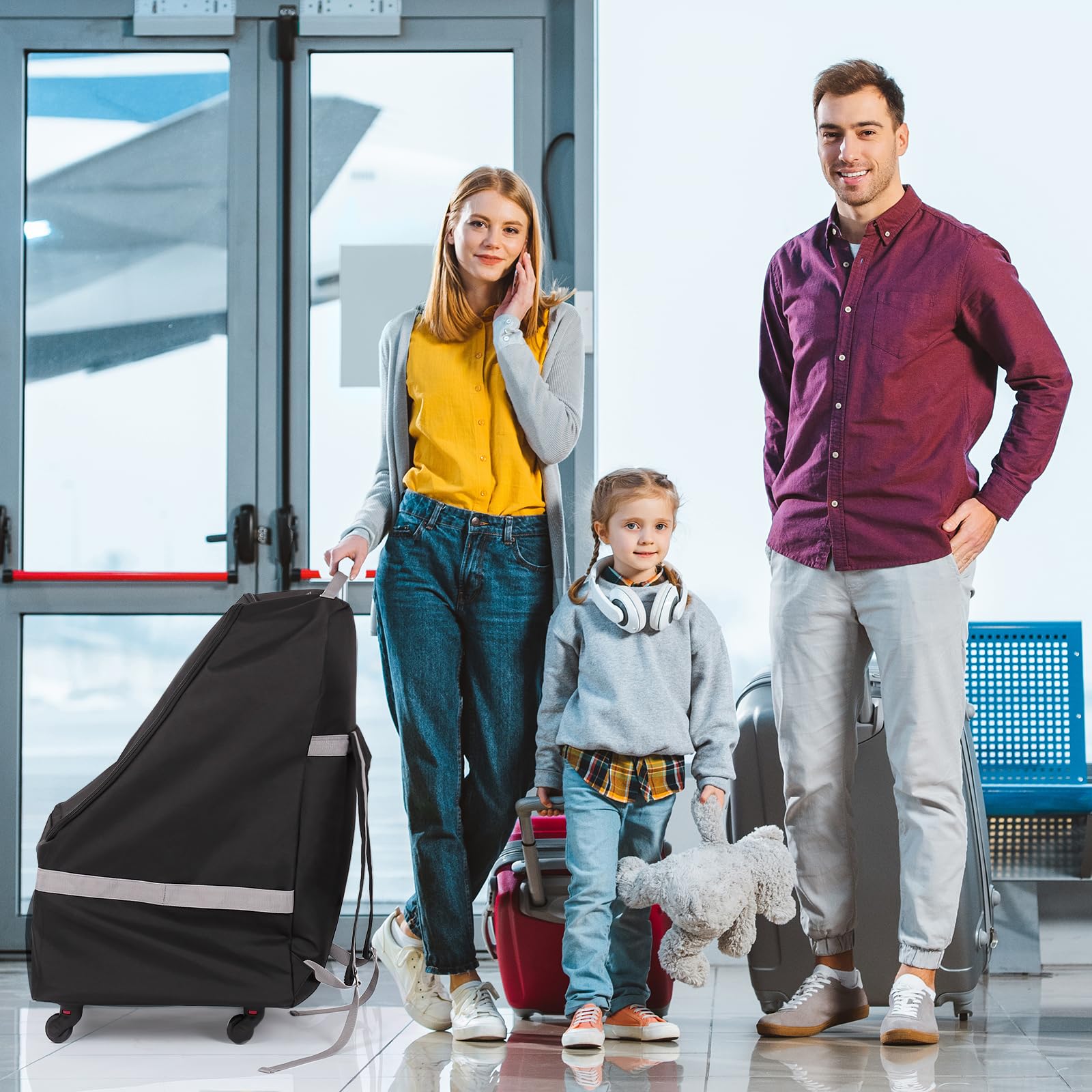 Car Seat Travel Bag for Airplane, Large Durable Car Seat Travel Bag with Wheels, Thick Padding, Heavy Duty Backpack with Shoulder Strap, Water Dirt Tear Resistant Infant Car Seat Carrier