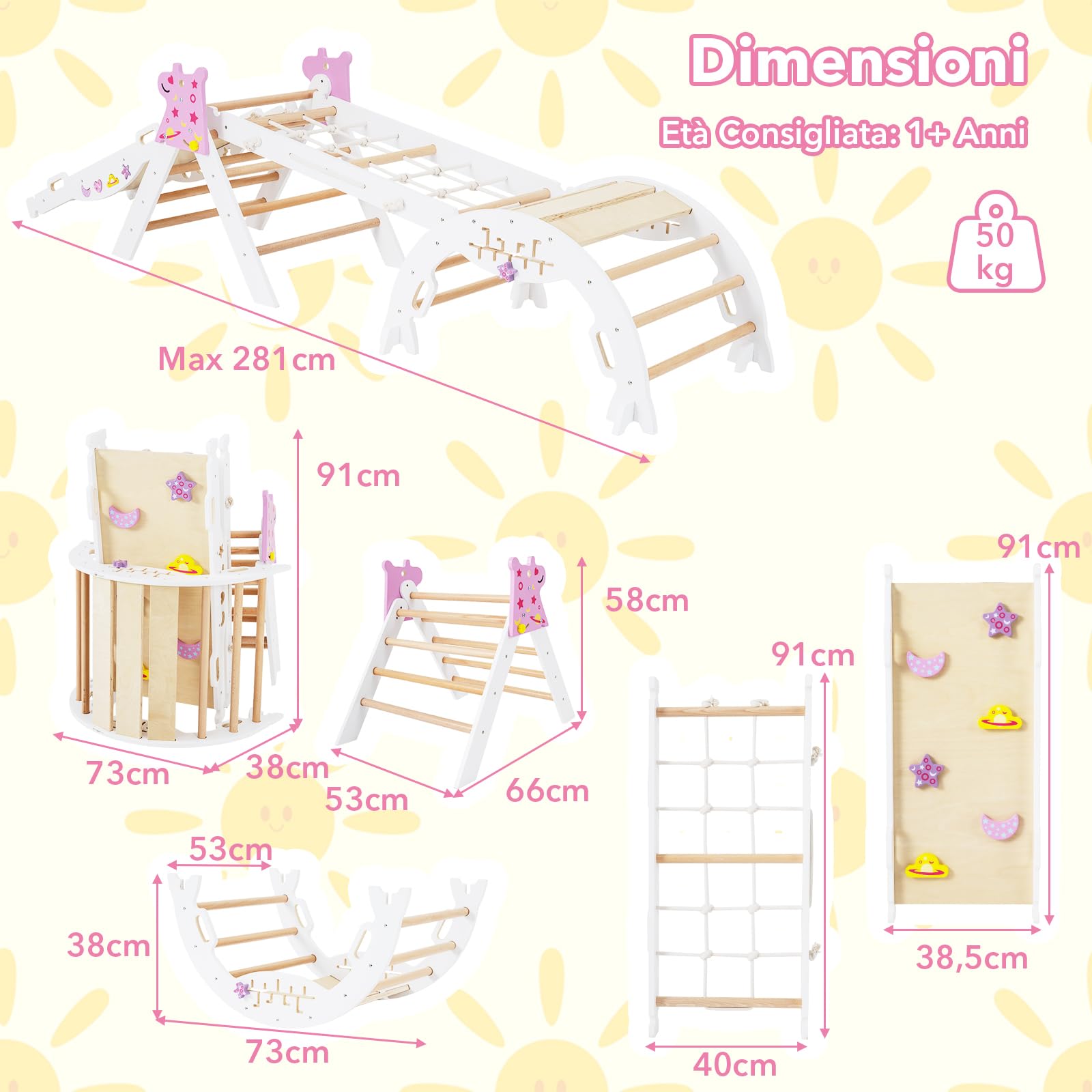 RELAX4LIFE Set da Arrampicata per Bambini, Triangolo di Arrampicata con Scivolo e Arco, Gioco di Incastri in Legno, Gioco Montessori per Bambini 1+ Anni (Unicorno-4 Pezzi | Bianco)