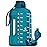 AQUAFIT 1 Gallon Water Bottle with Time Marker - Straw & Chug Lid - BPA Free Gym Water Bottle with Straw - Big Gallon Jug (Aqua, 128 oz - 2in1 Lid)