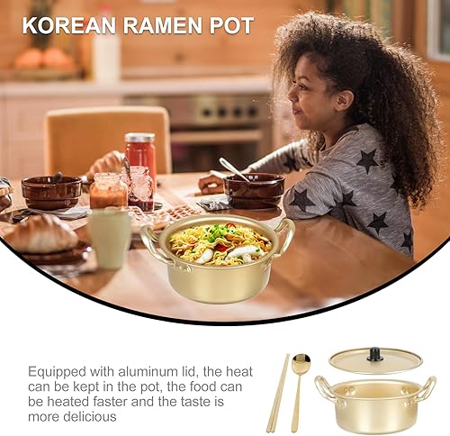 Miniatura 6 de Cabilock Olla coreana de ramen, olla de cocina de ramen con tapa, cuchara y palillos, olla pequeña de fideos coreanos para ramen, de calentamiento