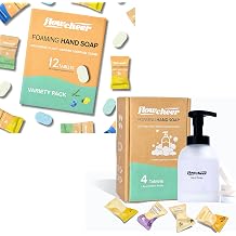 flowcheer Foaming Hand Soap Tablet Refills 12 Count & Glass Foaming Soap Dispenser Combo - Frosted Real Glass Bottle 11 oz