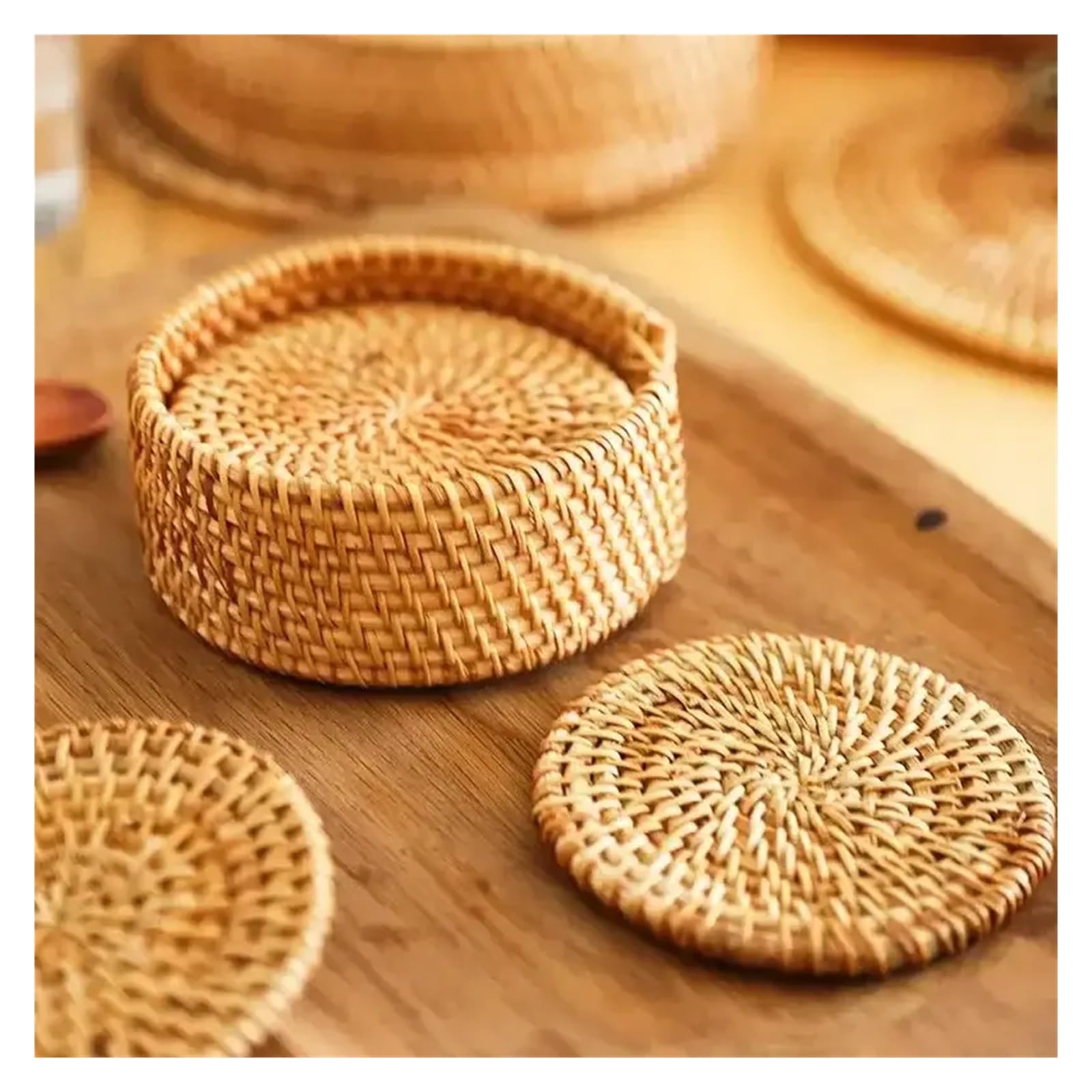 sous-Verres en rotin Fait à la Main, Ensemble de Vaisselle for cérémonie du thé, Dessous Verre Absorbant tissé, Bol isolé, 6 pièces