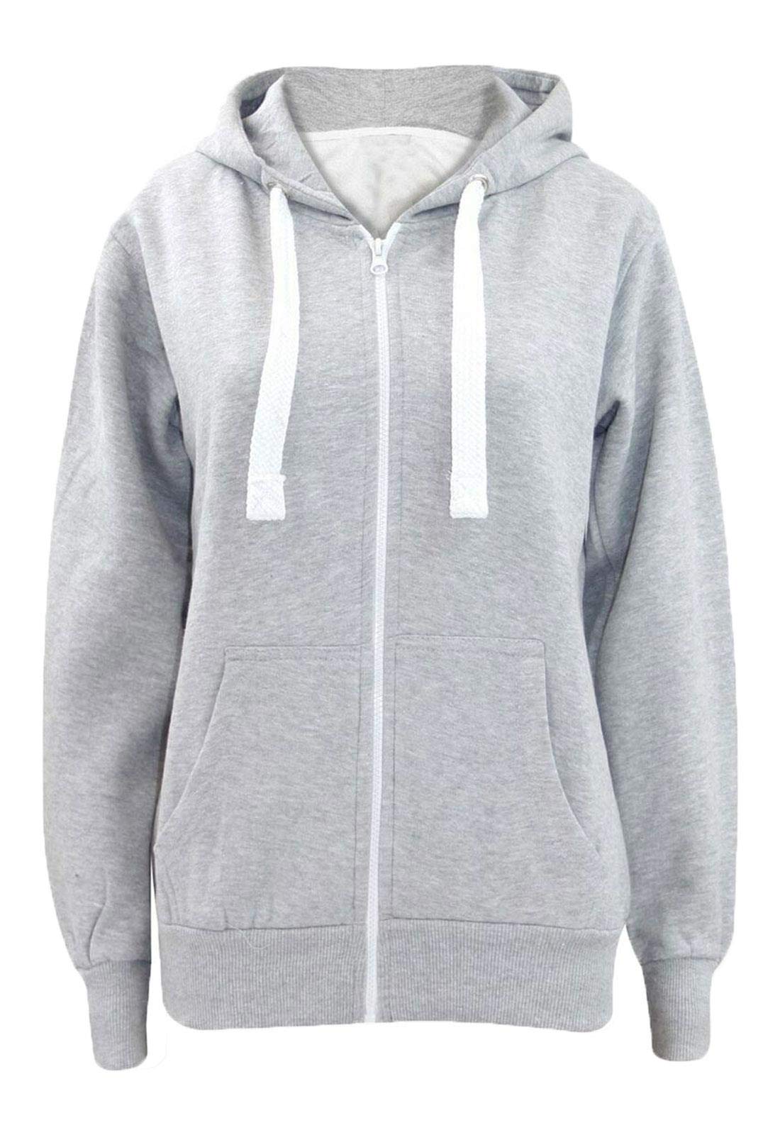 FAIRY BOUTIQUE Ladies Plain Zip Up Plus Size Hoodie Womens Hooded Top Long Sleeves Front Pockets Soft Stretchable Comfortable Hoodie (Light Grey UK 30-32)
