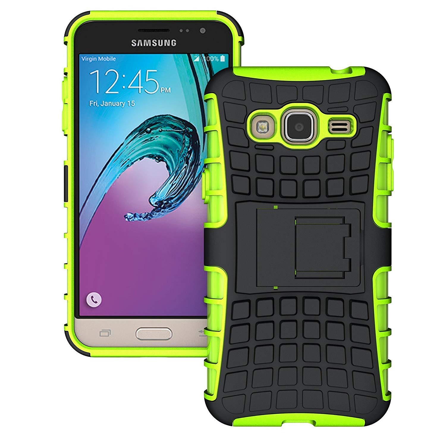 SS Tech Case For Samsung Galaxy J3 2016 - Premium Quality Shockproof Defender Plastic Hard Back Case Cover + Clear Screen Protector + Polishing Cloth (Green)