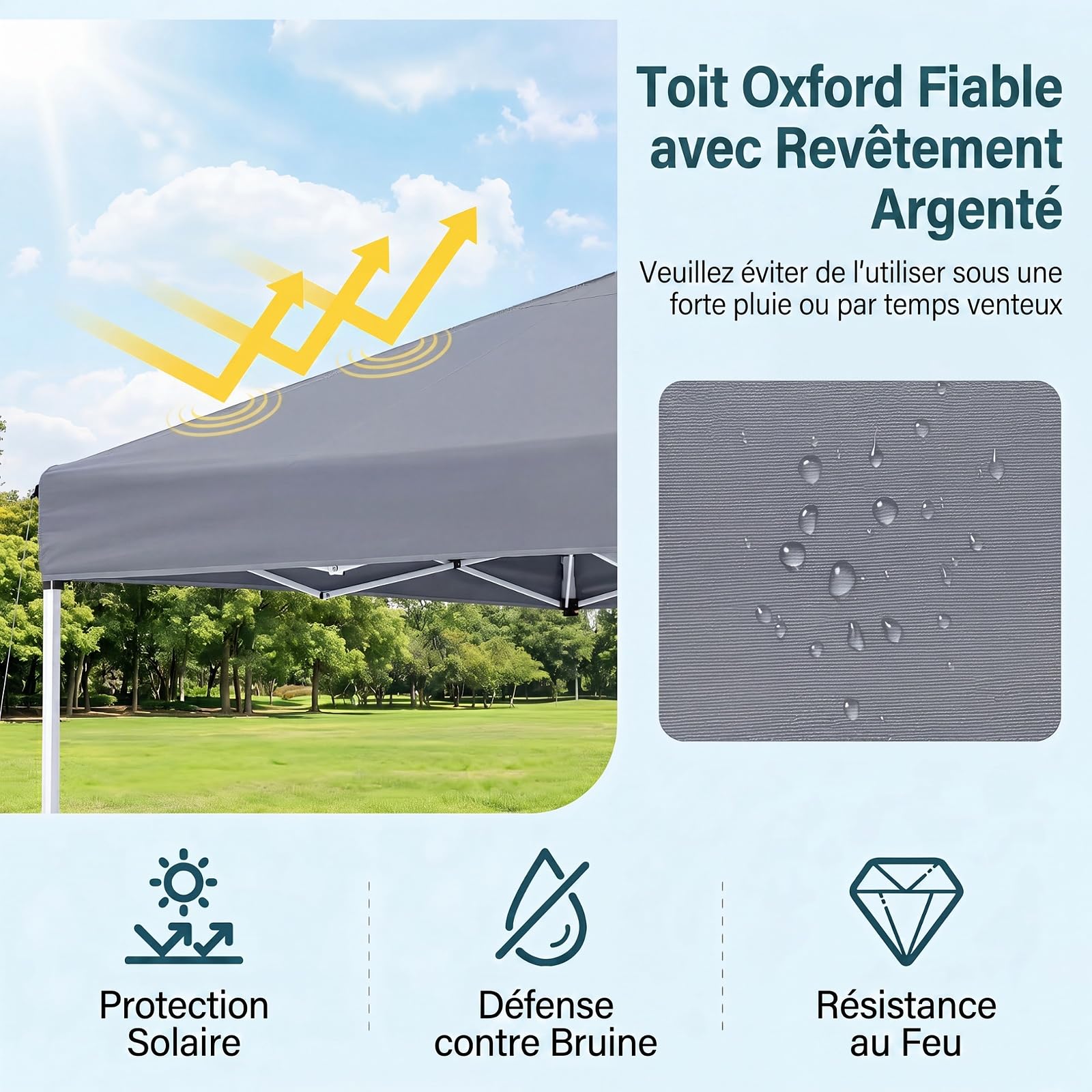 RELAX4LIFE Tonnelle Pliante 3x3 Imperméable, Barnum Pliant Facile à Monter, Protection Solaire UPF50+, Tissu Oxford Argenté, Cadre Métallque, Sac Inclus, Gazebo 3x3 pour Terrasse Marché Camping (Gris)