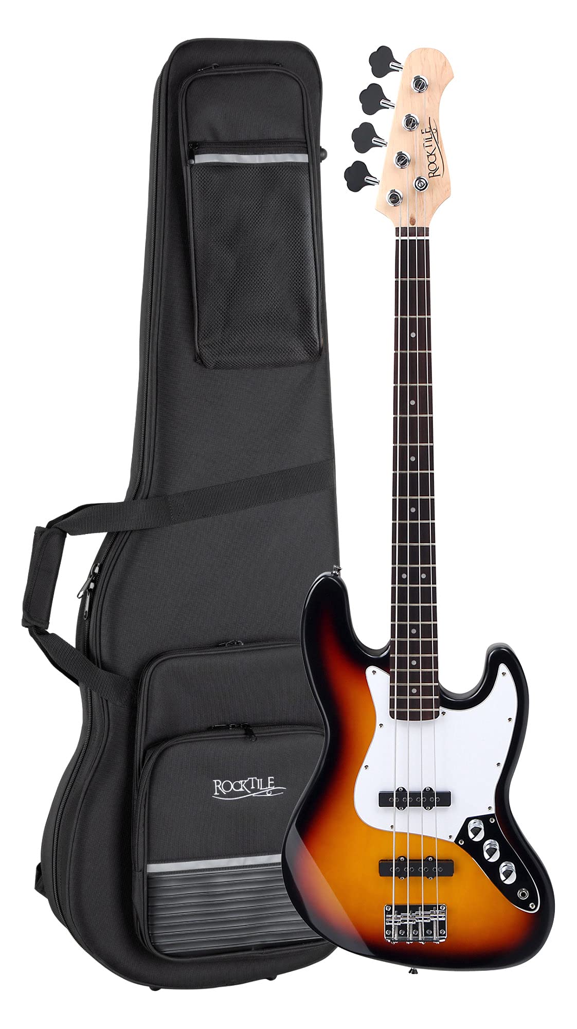 Rocktile Fatboy II E-Bass Sunburst Set incl. Custodia Leggera, Basso | Rocktile E-Bass in stile Jazz, 2 pickup Single Coil, 2 controlli volume/1 tono, Corpo: Tiglio, Tastiera: palissandro, Peso: 4