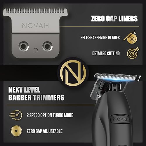 Miniatura 2 de NOVAH Grooming Recortadora de pelo profesional para hombres, recortadora de peluquería inalámbrica en T para barberos