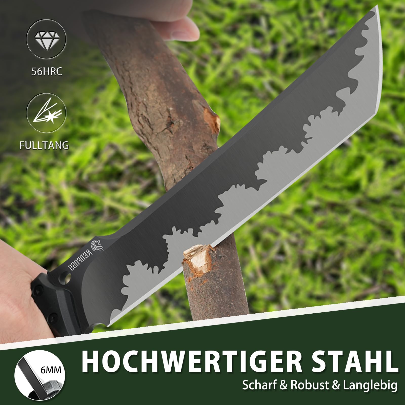 NedFoss FÖRSTER Machete, 37.5CM großes FULL TANG Survival Machete aus einem Stück Stahl mit Scheide, Scharfes Outdoor Messer, Buschmesser für Gartenarbeit, Bushcraft & Outdoor